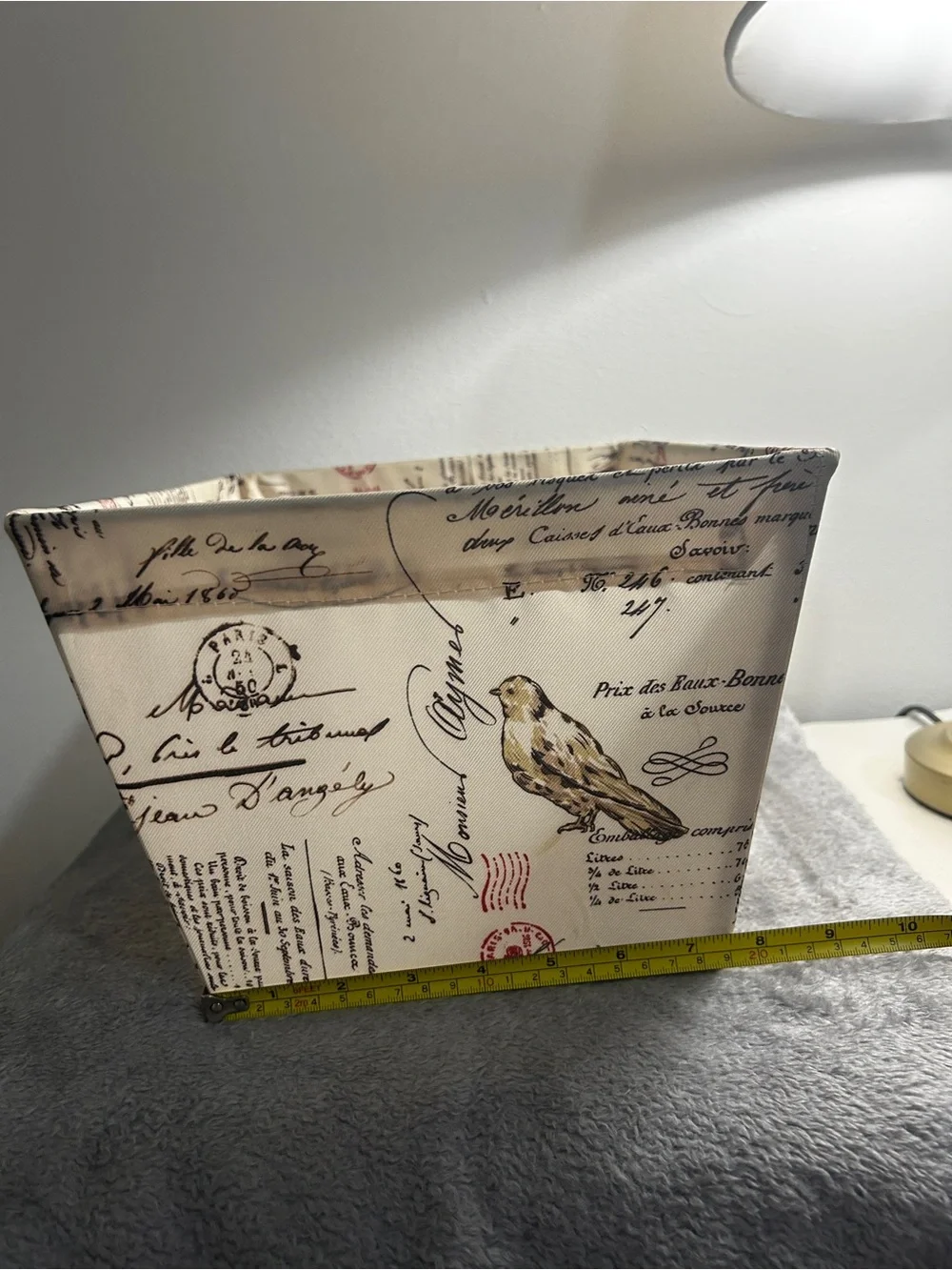 Decorative Script storage bin Box in Cream with Black Script
